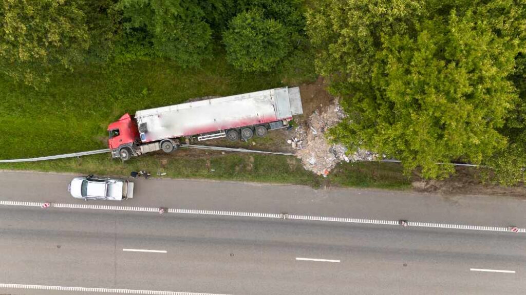Chicago Truck Accident Attorney - A Truck overturned on the interstate in Chicago after a crash